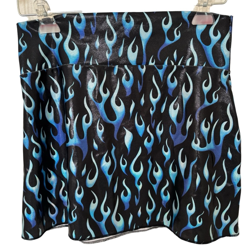 Blue Flames Stretchy Black Mini Skirt